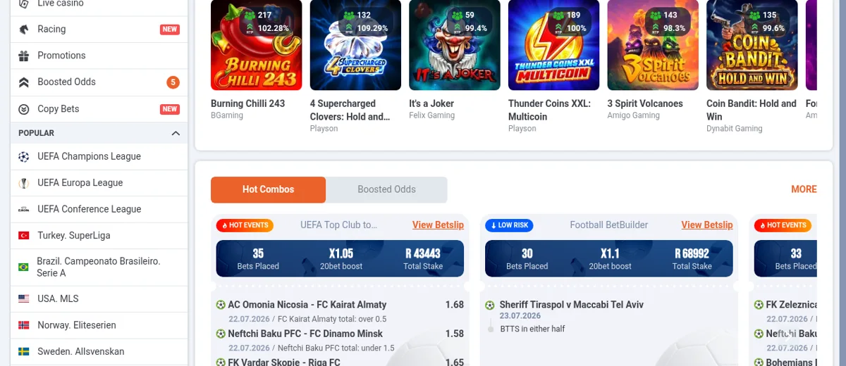 Liste des championnats de football et offre de marchés disponibles chez 20bet