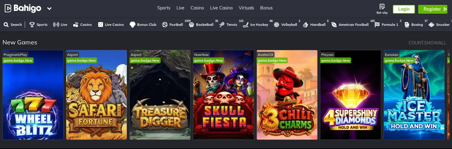 Carrousel de nouvelles machines à sous du casino en ligne de Bahigo