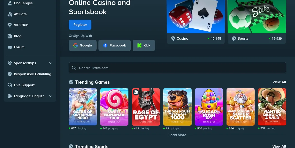 Aperçu de Stake — plateforme de paris sportifs